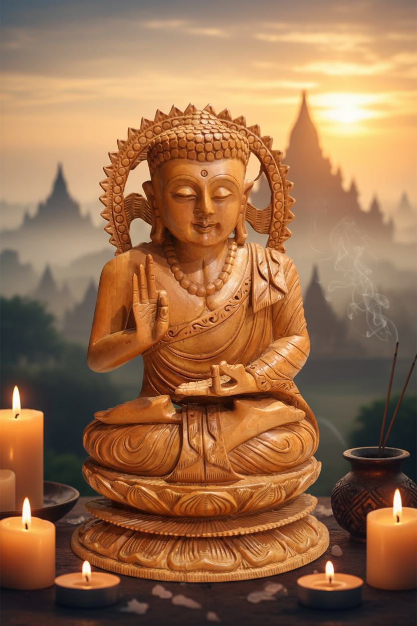 Hand-Carved Rosewood Buddha – 8 Inch