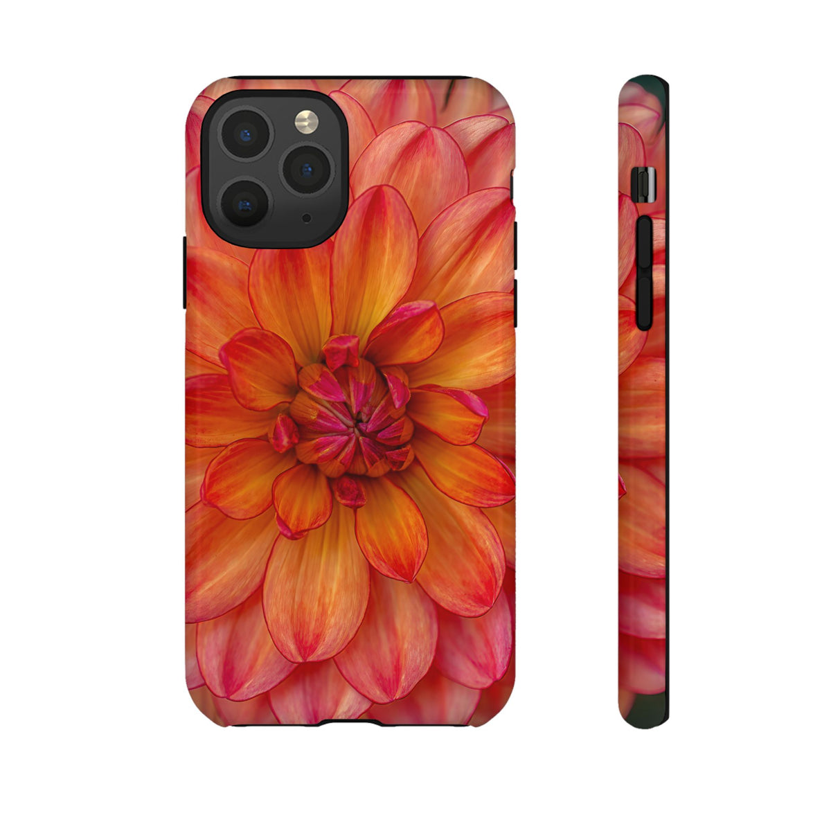 Floral Dahlia Tough Phone Case — Vibrant Orange Red Flower Protective Cover