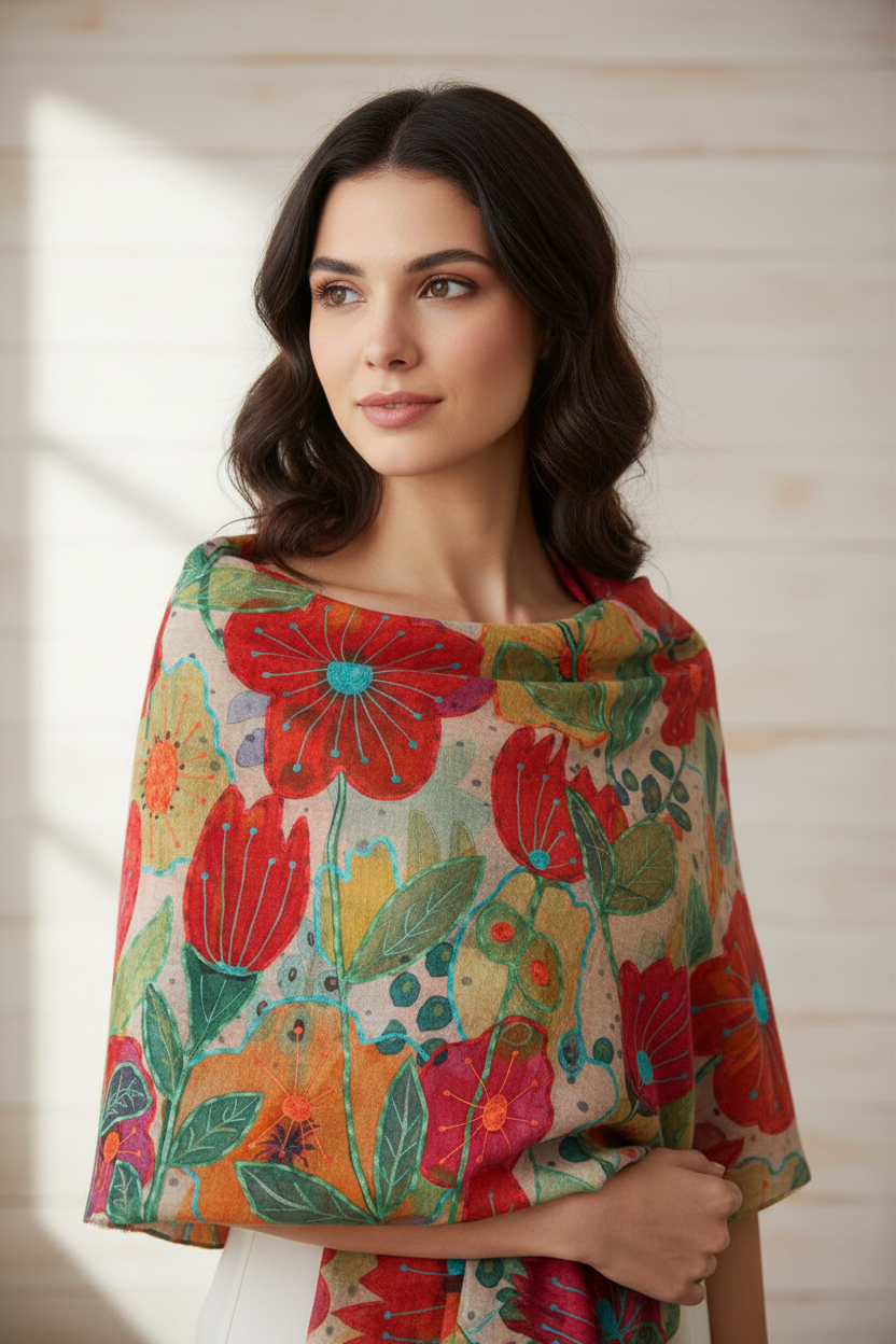 Hand-Embroidered Floral Pashmina Shawl