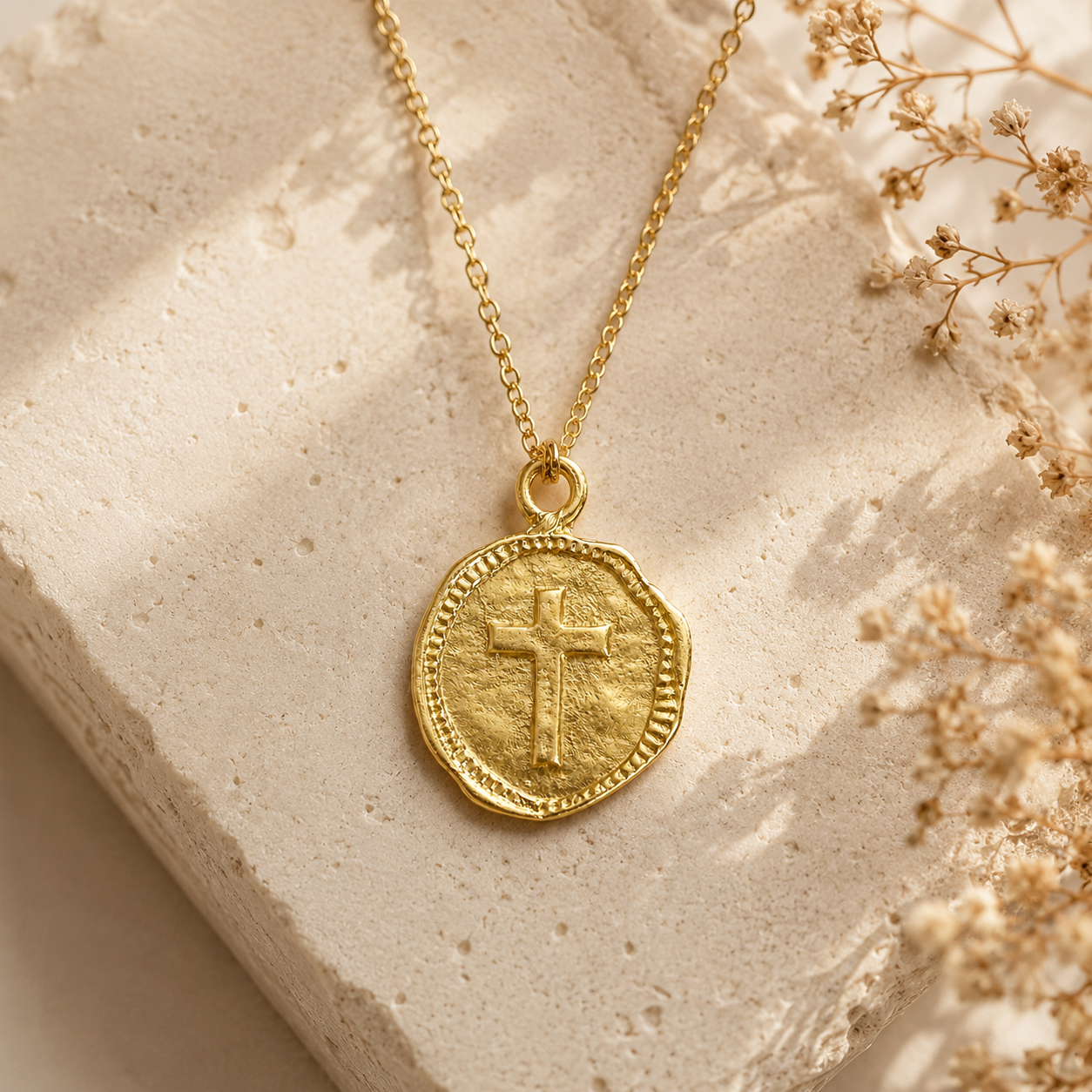Organic Gold Cross Medallion Pendant