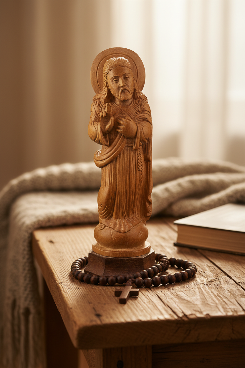 Hand-Carved Rosewood Jesus Figure Statue – 11 Inch