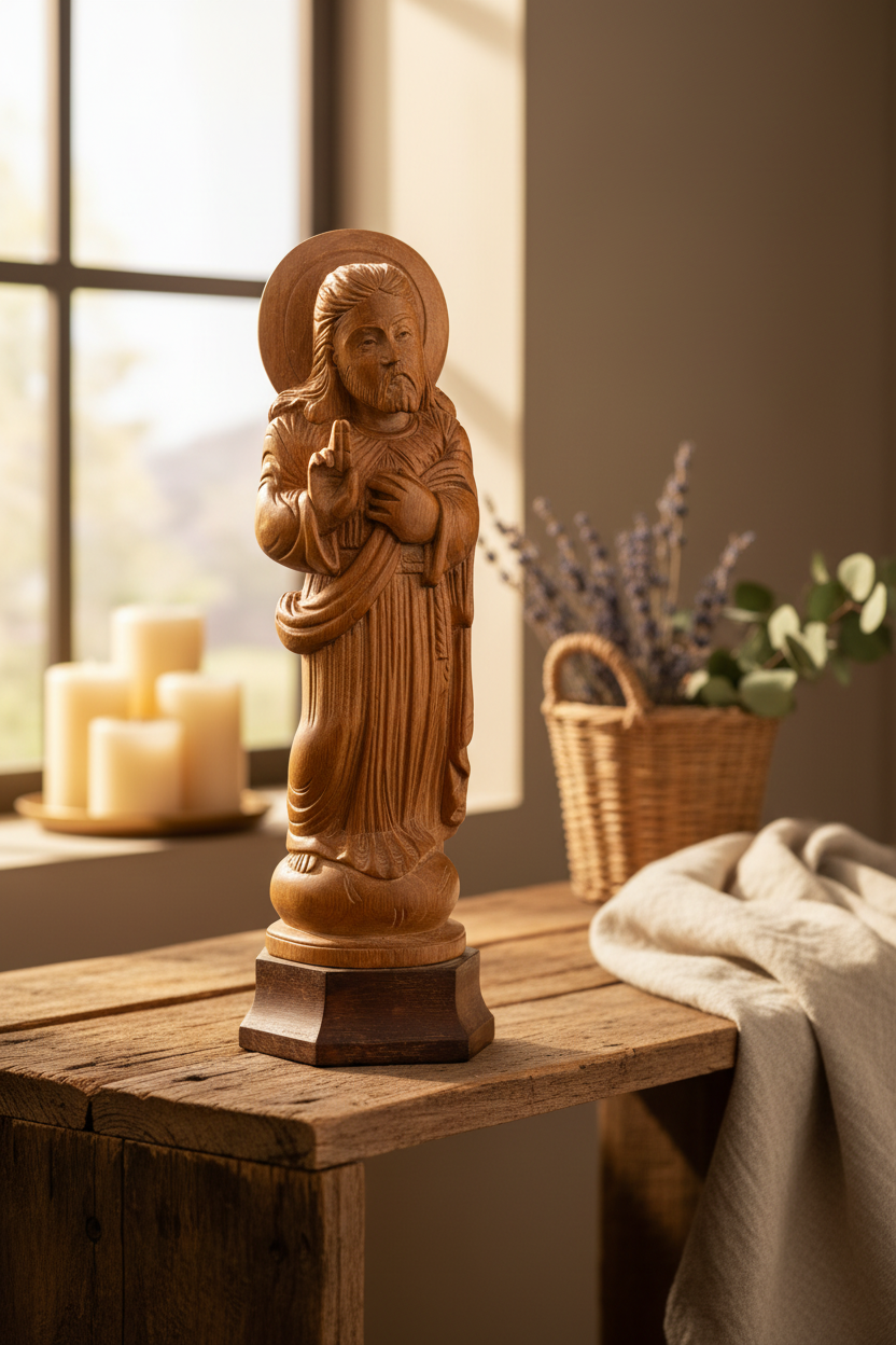 Hand-Carved Rosewood Jesus Figure Statue – 11 Inch