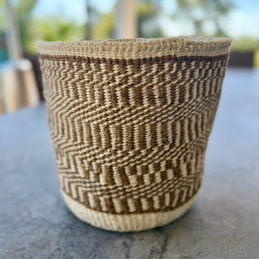 Kitui Basket – Large Handwoven (Ecru & Sand Geo Weave)