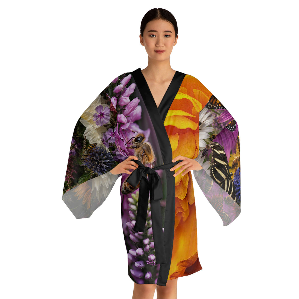 Botanical Leopard Kimono Robe – Floral All-Over Print Long Sleeve