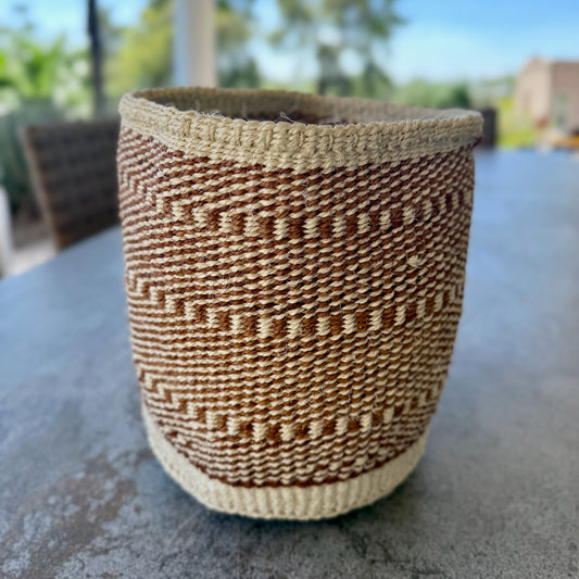 Kitui Basket - Medium Handwoven (Ecru & Sienna Step Weave)
