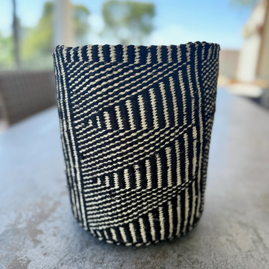 Kitui Basket – Large Handwoven (B&W Triangled Stripe Weave)