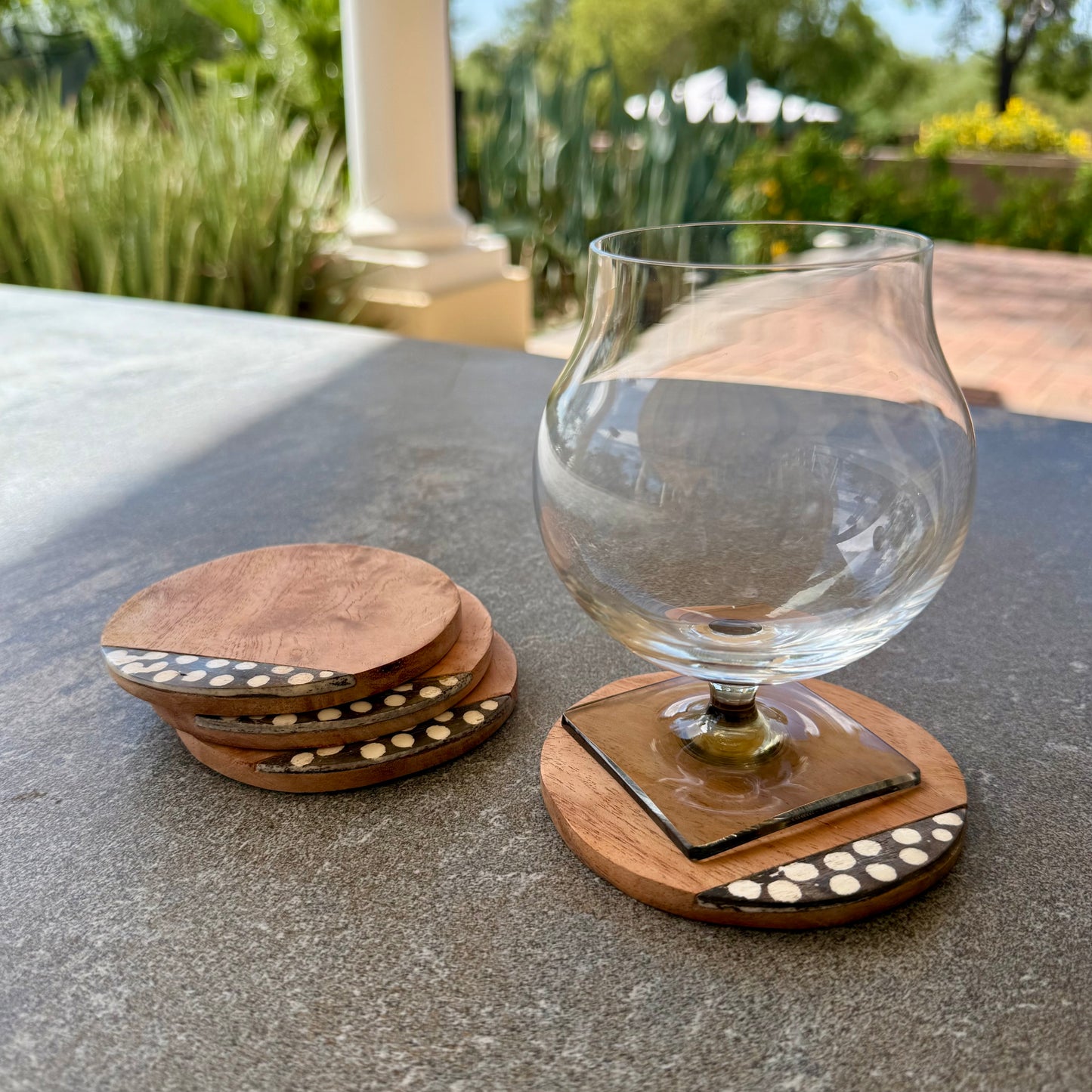 Rosewood & Bone Inlay Coaster Set – 4 Pack