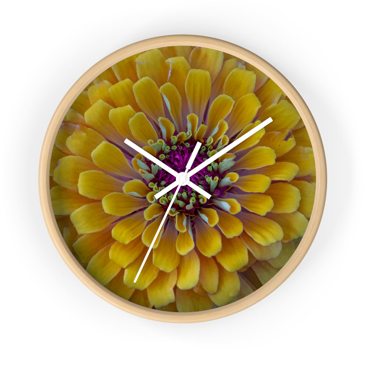 Zinnia Bloom Photo Wall Clock — Maggie’s Yellow Floral Decorative Clock