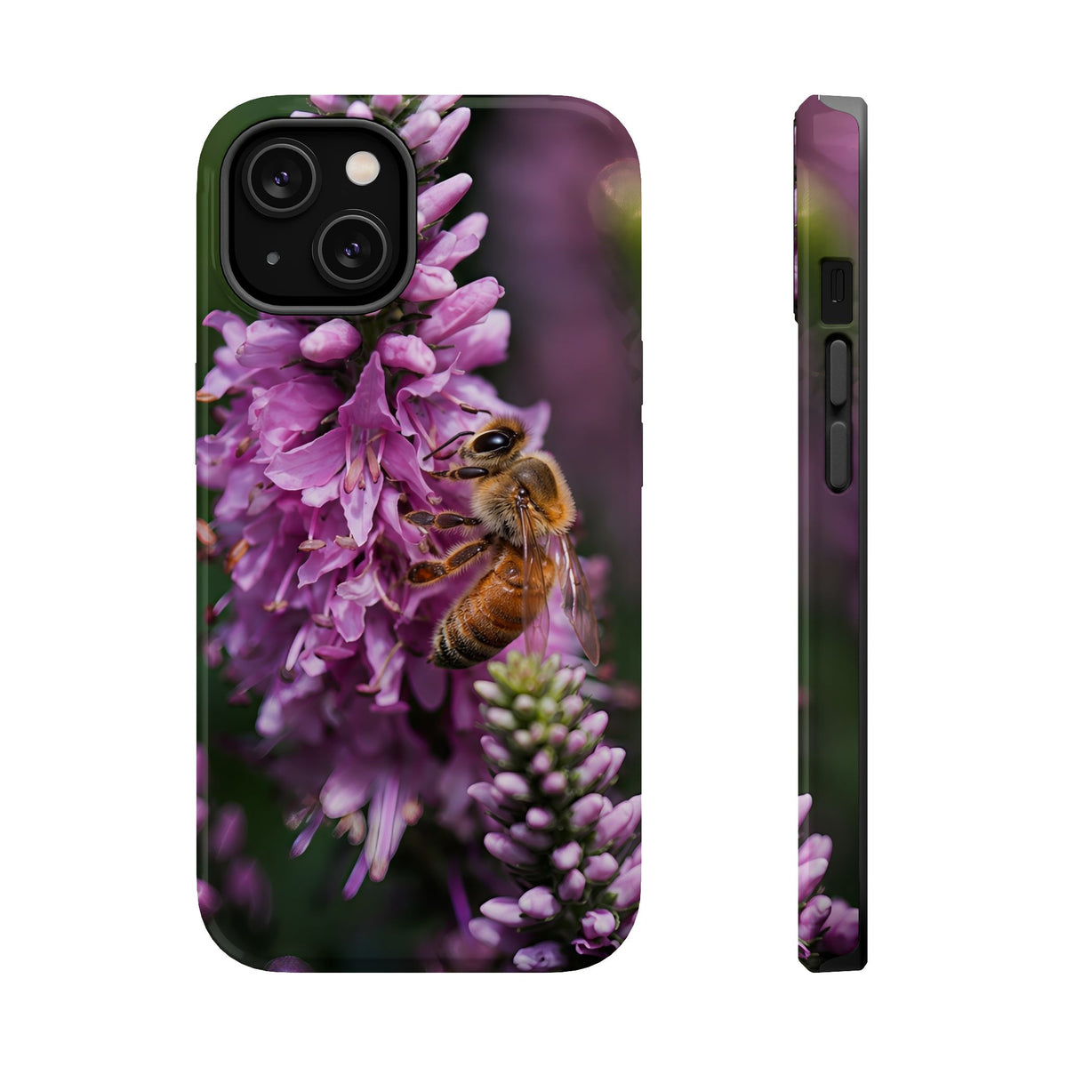 Bee on Purple Flowers Phone Case — Magnetic Impact-Resistant iPhone Cover