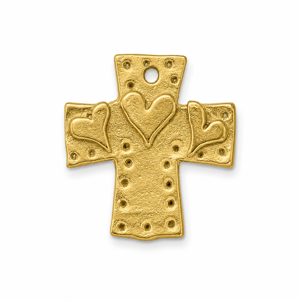 18K Gold Over Sterling Silver Heart Cross Pendant