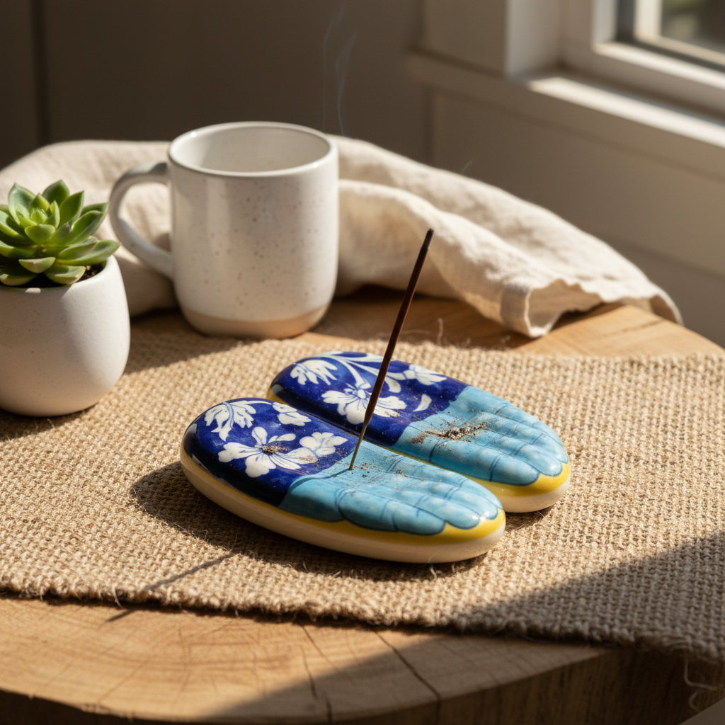 Jaipur Blue Pottery Incense Holder – 4 Inch