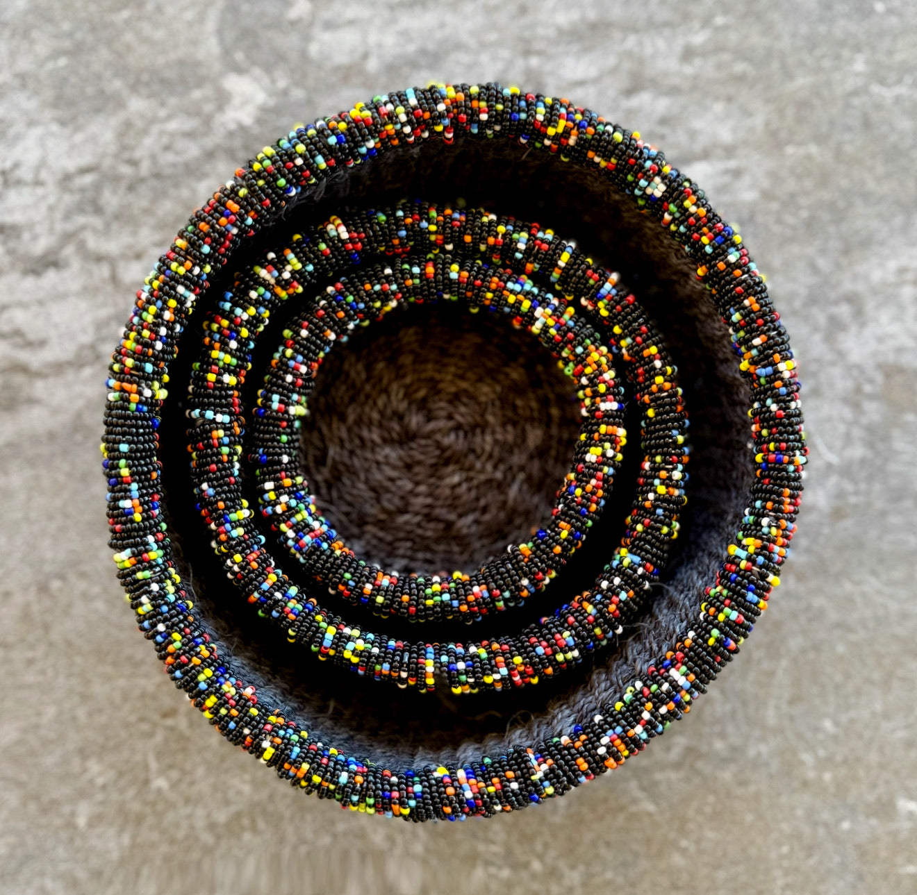 3-Piece Kitui Basket Set (Black w/ Beaded Multicolor Trim)