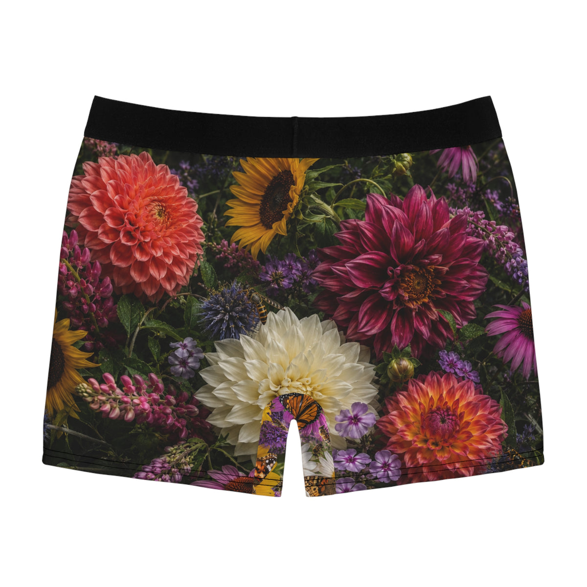 Floral Burst Boxer Briefs — All-Over-Print Sunflower & Dahlia Underwear