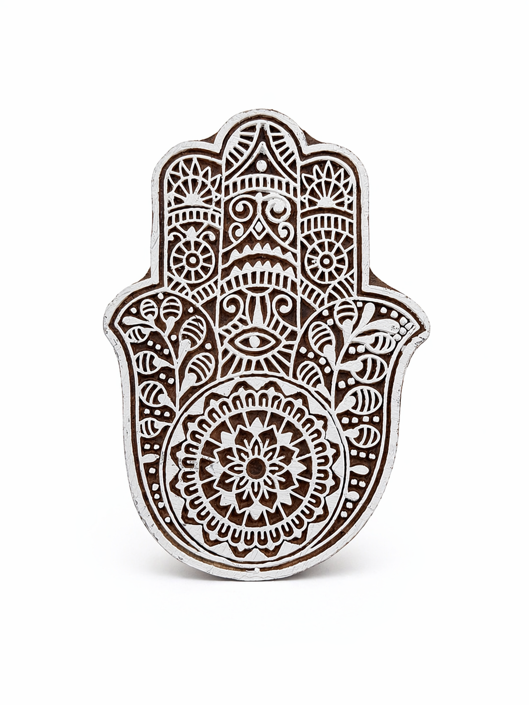 Hamsa Hand Carved Wood Block — Artisan Fabric Stamp & Home Décor