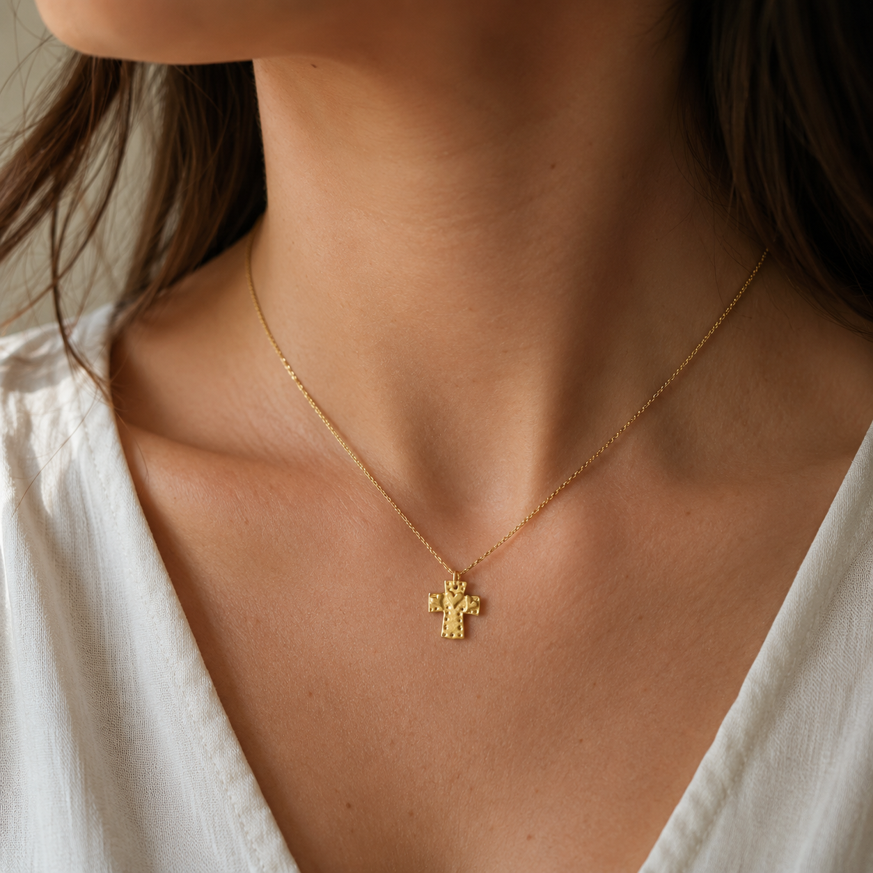 18K Gold Over Sterling Silver Heart Cross Pendant