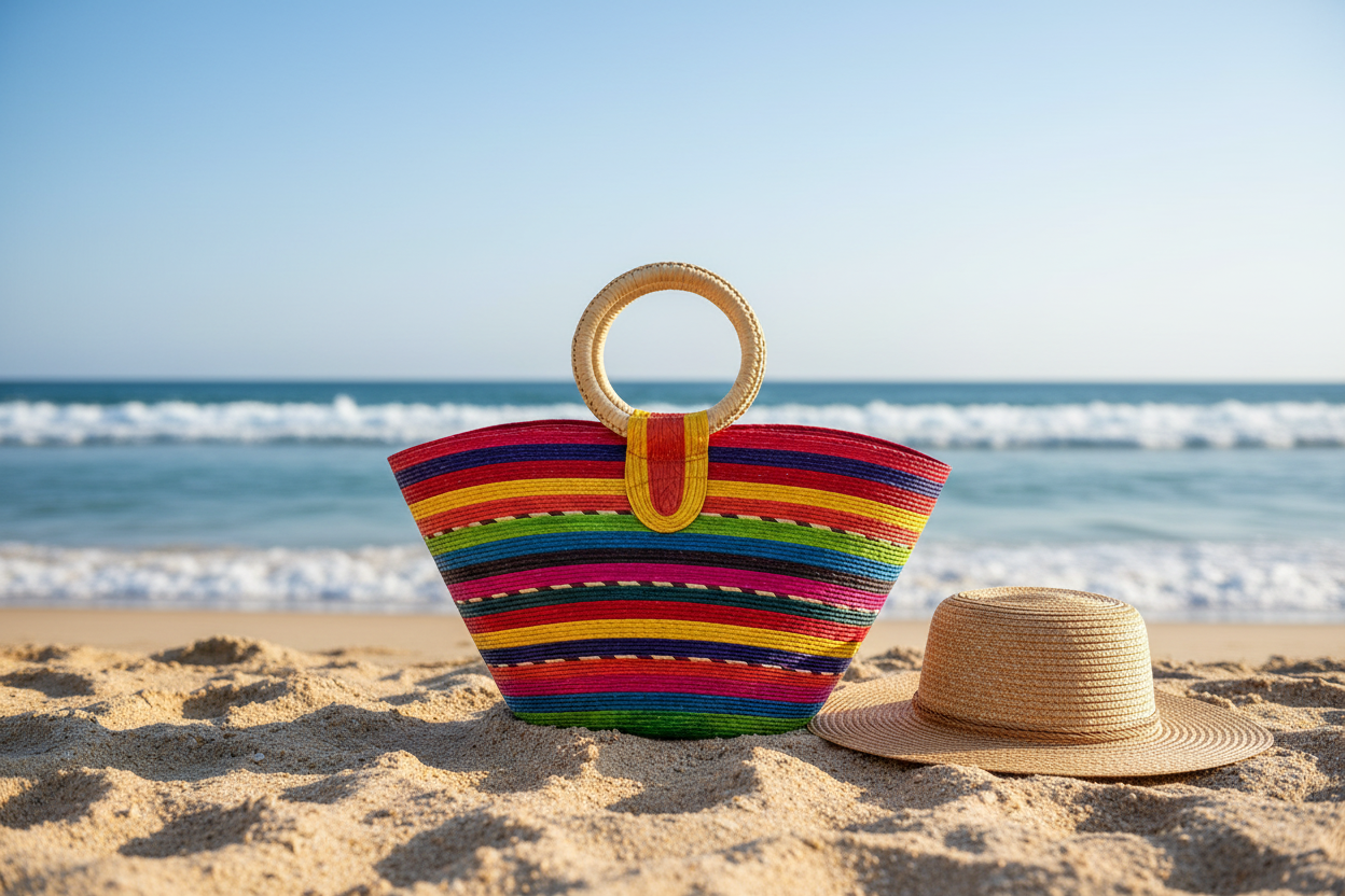Handwoven Rainbow Stripe Market Tote