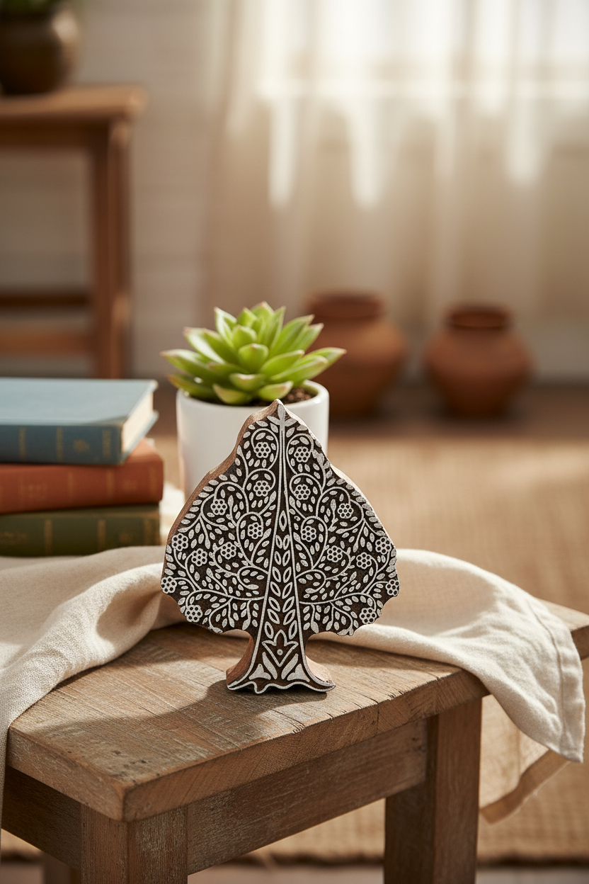 Hand-Carved Tree of Life Wood Art Block