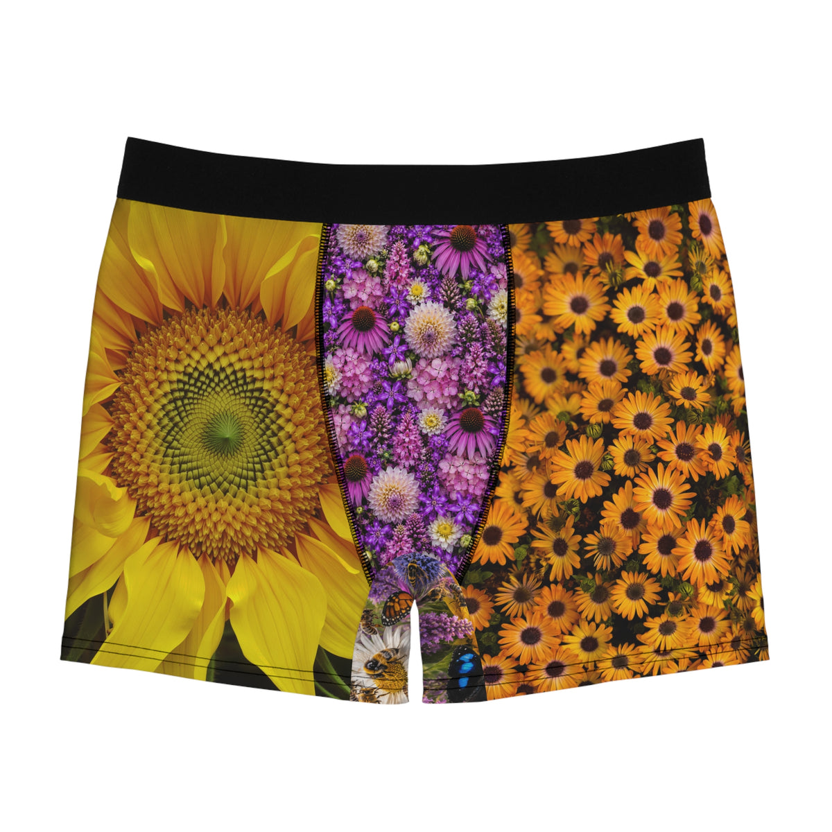 Floral Burst Boxer Briefs — All-Over-Print Sunflower & Dahlia Underwear
