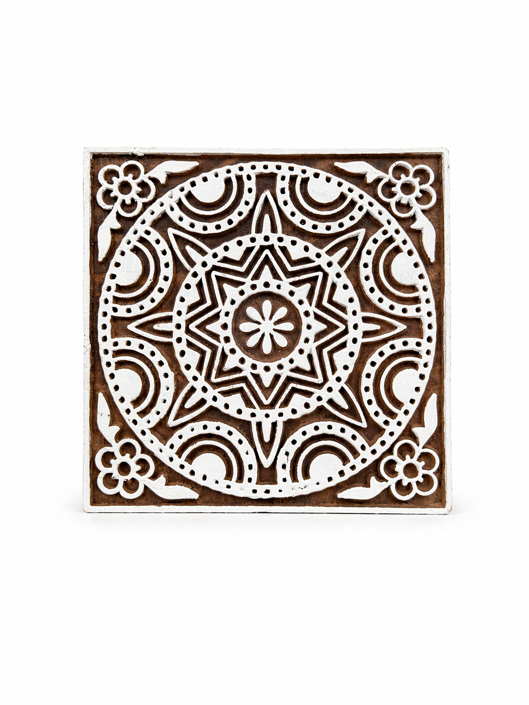 Mandala Star Hand Carved Wood Block — Artisan Fabric Stamp & Home Décor