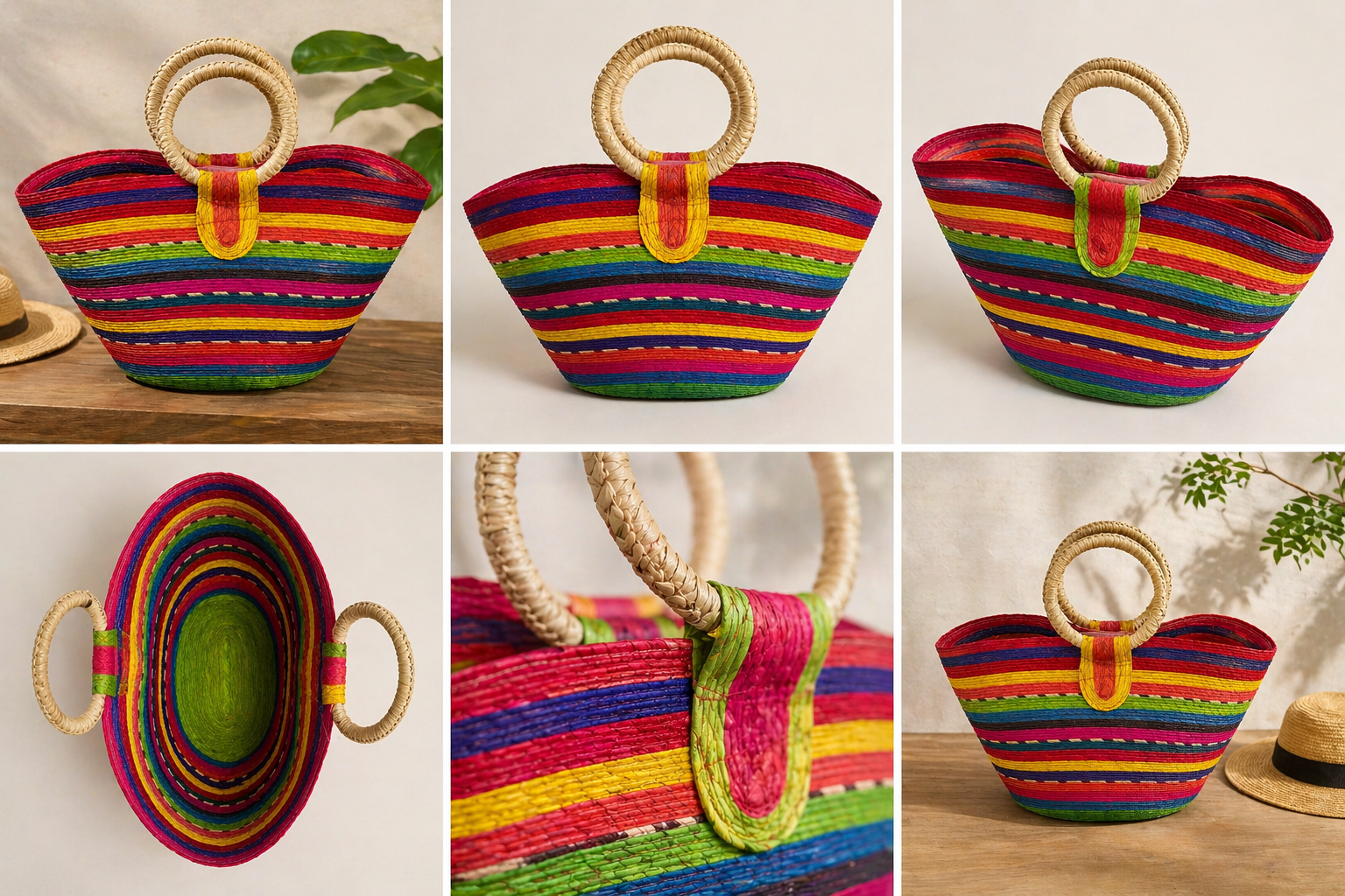 Handwoven Rainbow Stripe Market Tote