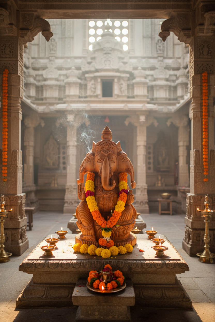 Hand-Carved Rosewood Ganesha on Elephant – 12 Inch