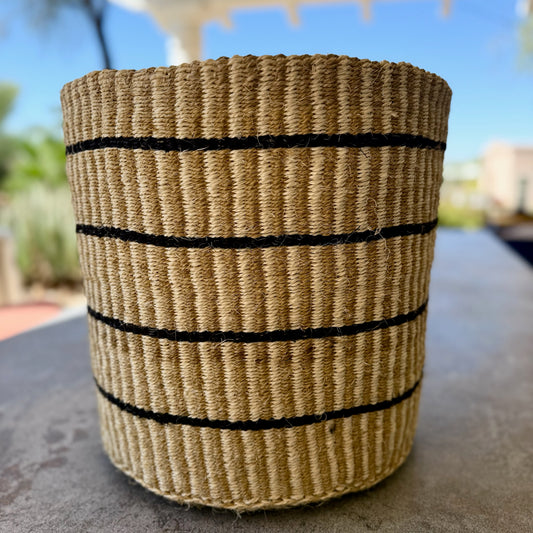 Kitui Basket - XXL Handwoven (Interwoven Ecru & Sand w/ Black Bands)