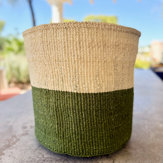 Kitui Basket - XXL Handwoven (1/2 Ecru & Leaf Green)