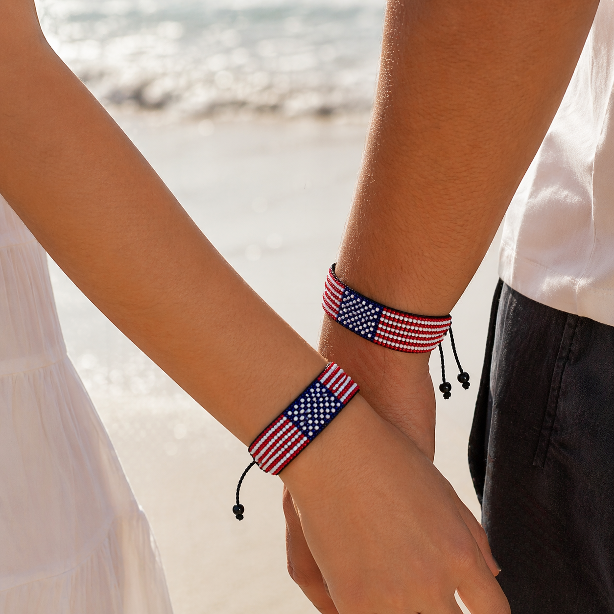 Hand Beaded American Flag Bracelet