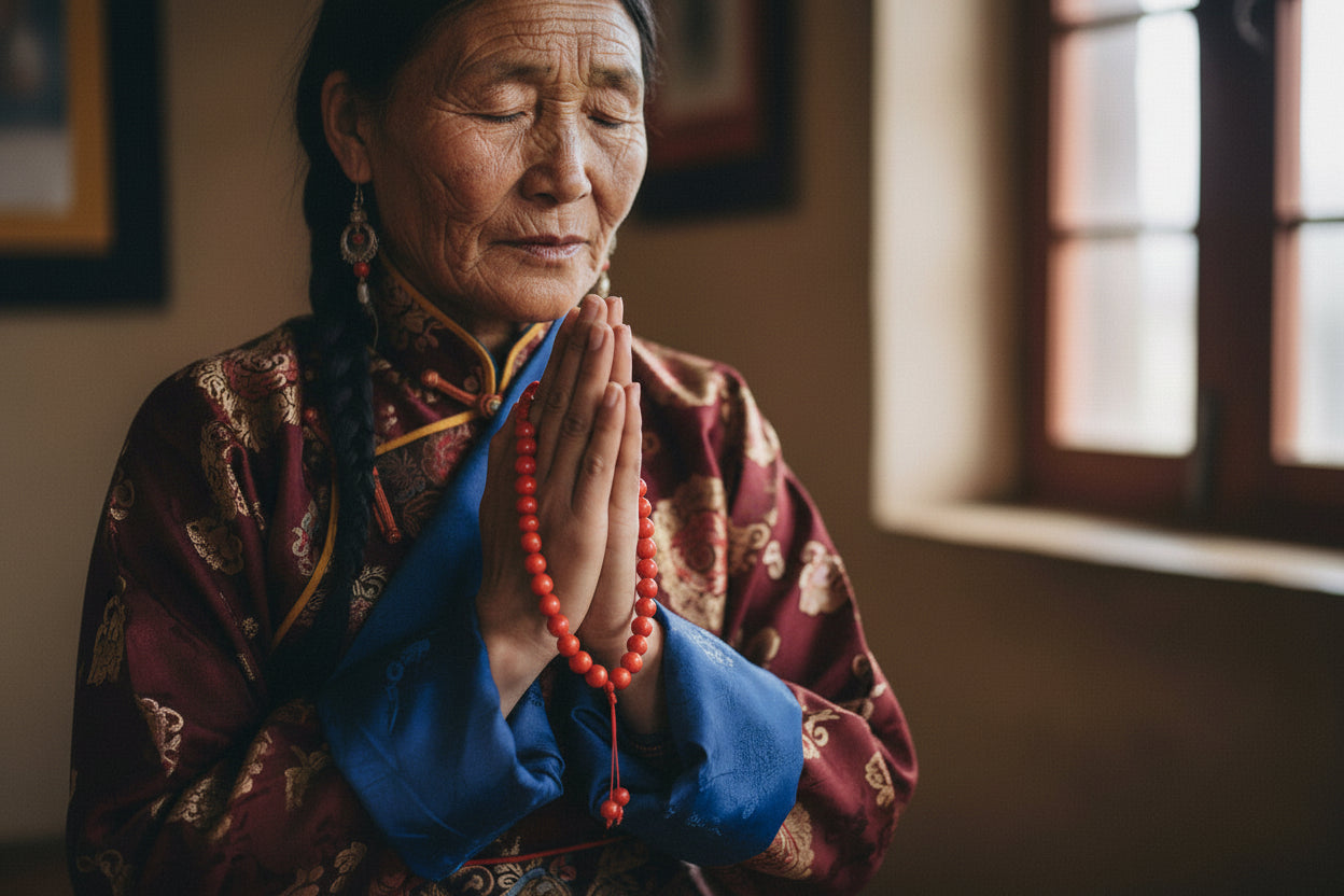 Tibetan Coral Mala Beads – From the Sacred Heart of Dharamsala