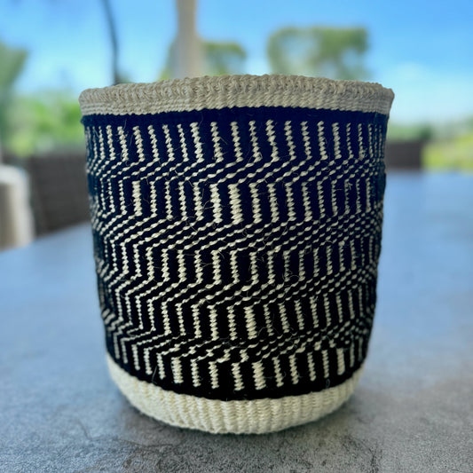 Kitui Basket – Large Handwoven (Black & Ecru Ladder Weave)
