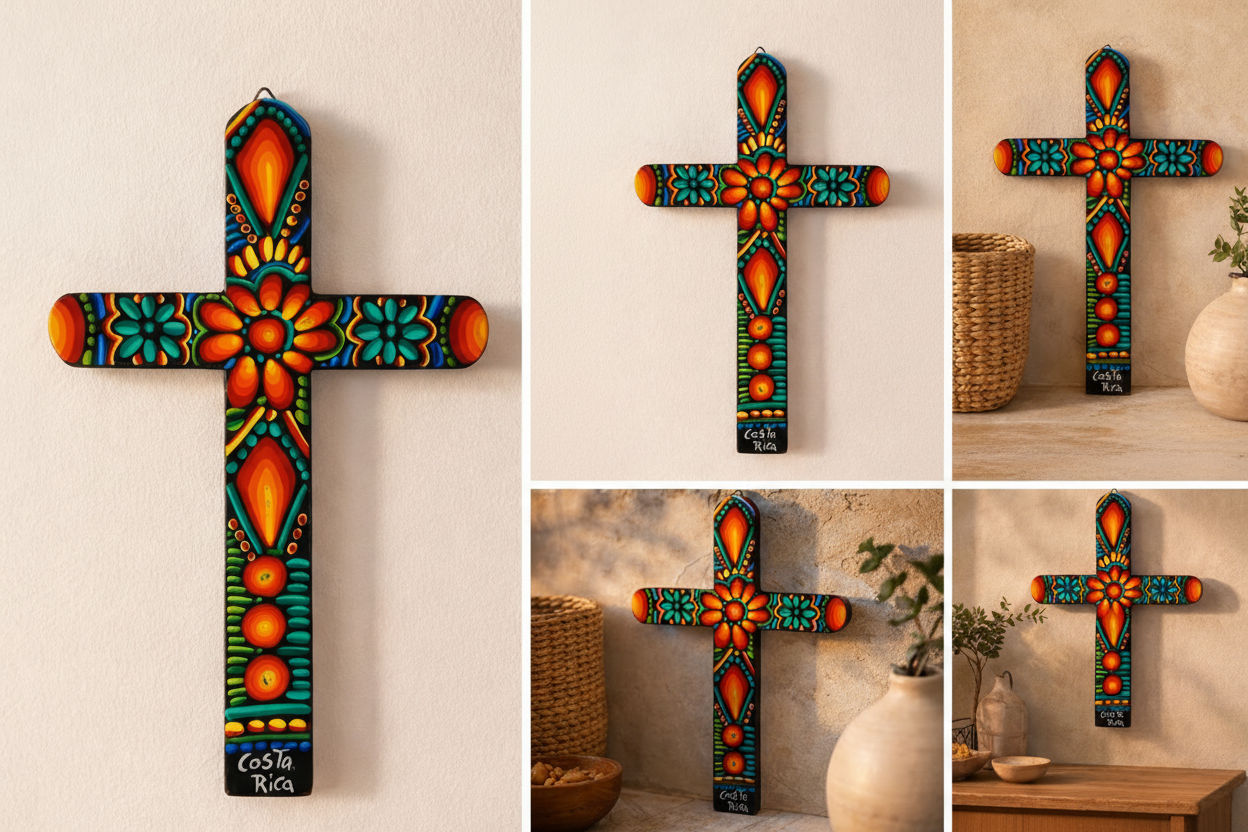 Hand-Painted Wooden Cross from Costa Rica