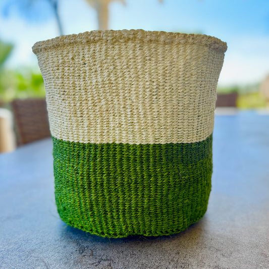 Kitui Basket – Large Handwoven (Ecru & Leaf Green)
