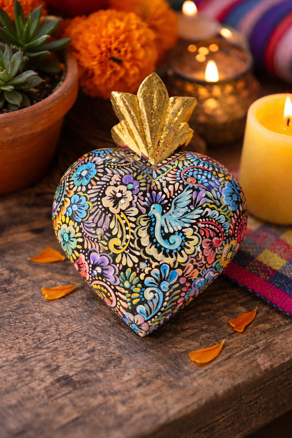 Hand-Painted Sacred Heart – Mexican Folk Art Wall Hanging