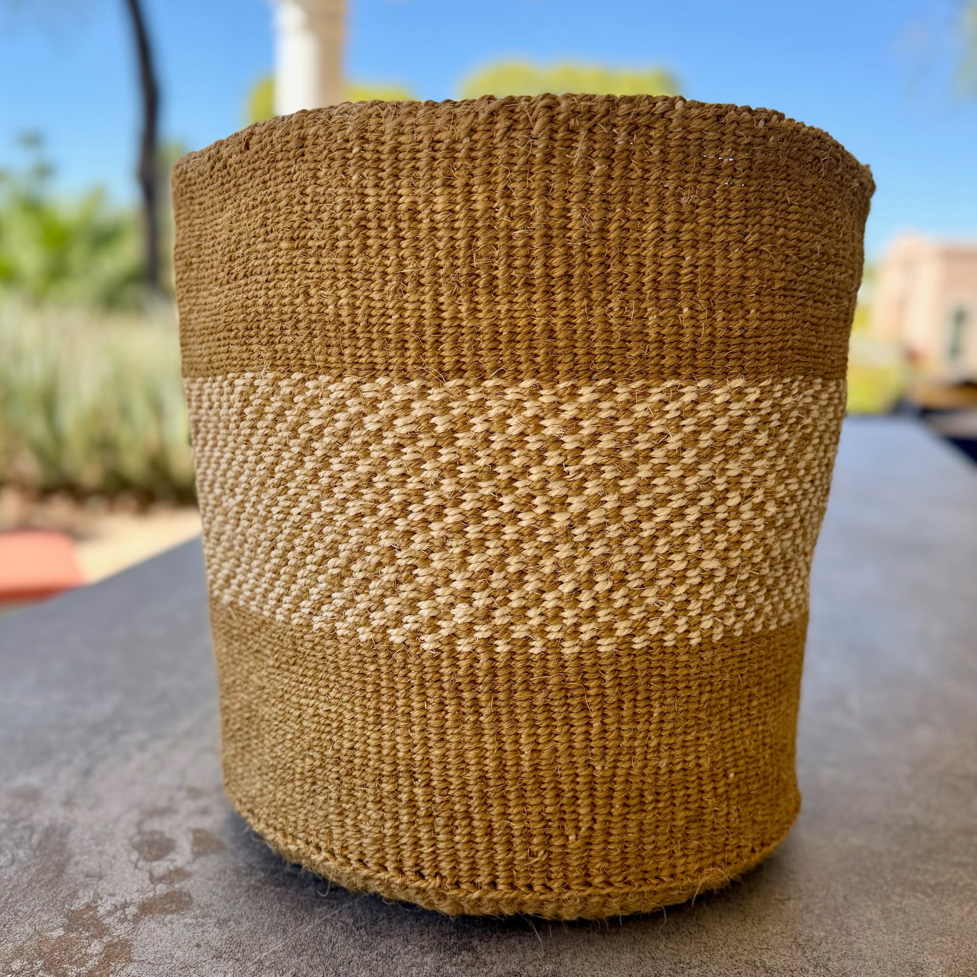 Kitui Basket – XXL Handwoven (Ecru & Caramel Center Block Weave)