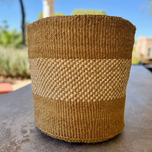 Kitui Basket – XXL Handwoven (Ecru & Caramel Center Block Weave)