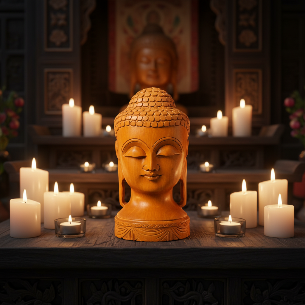 Hand-Carved Rosewood Buddha Head