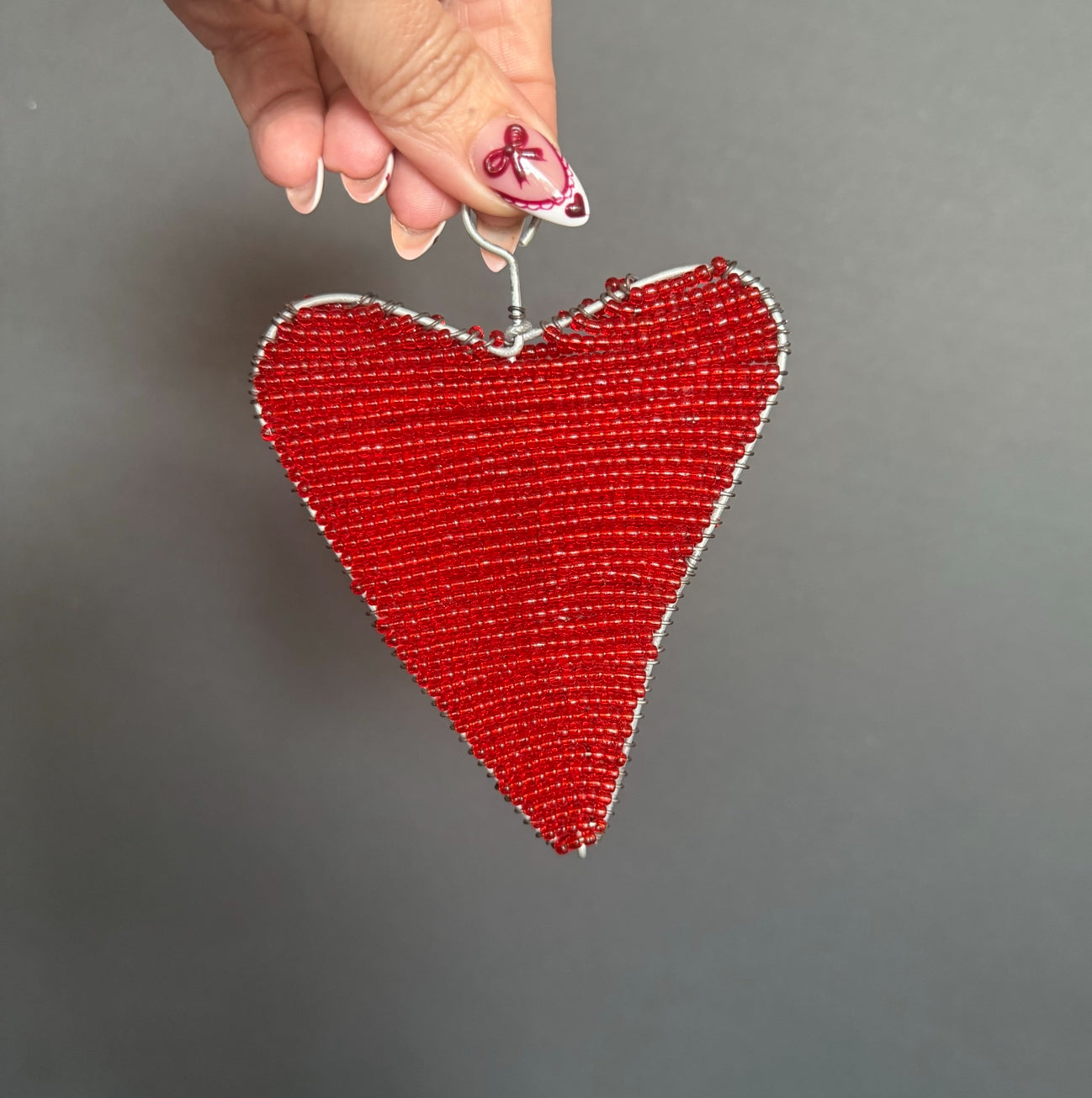 Hand-Beaded Red Heart Ornament ♥️