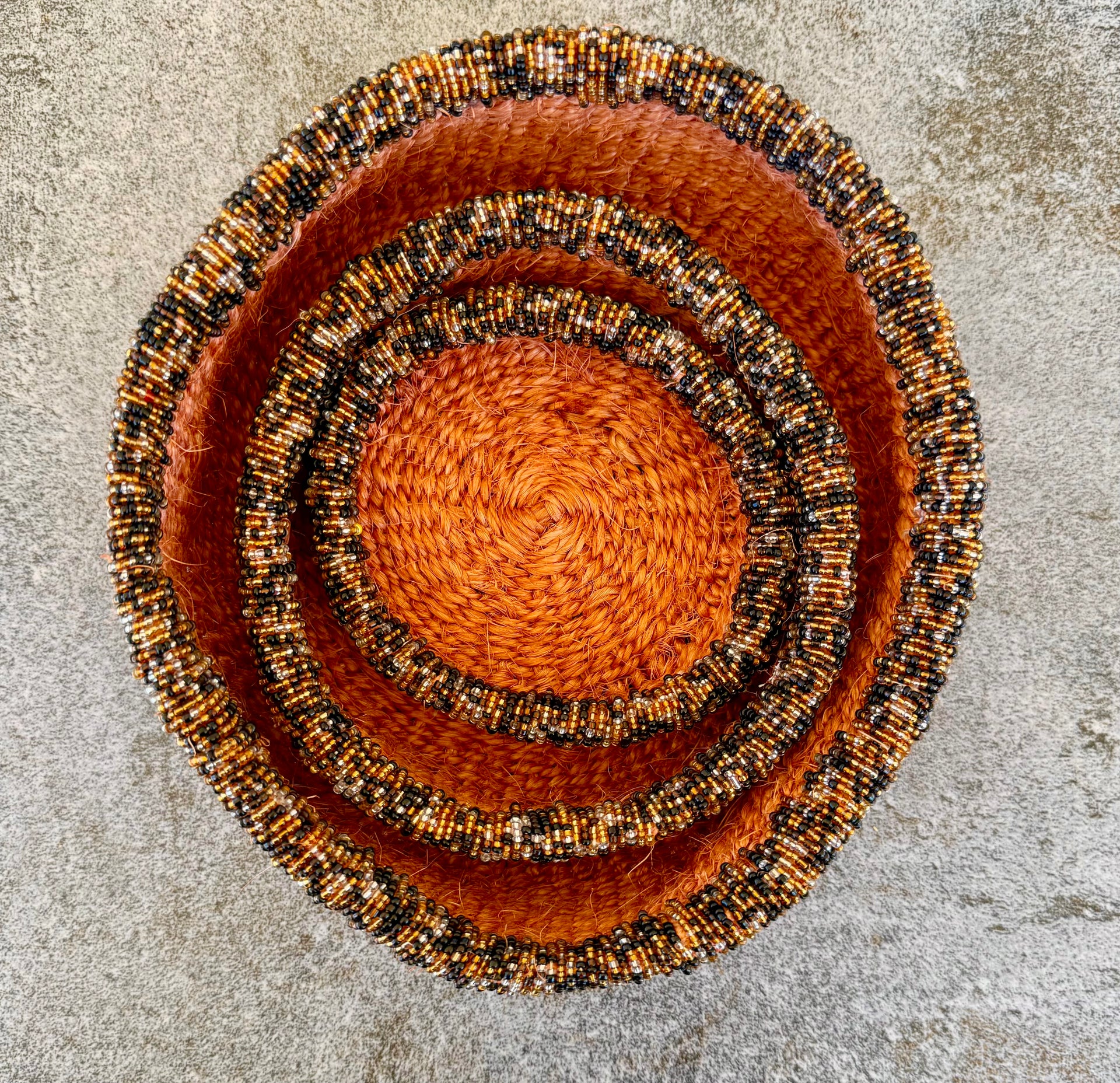 3-Piece Kitui Basket Set (Sienna w/ Beaded Honeycomb Trim)