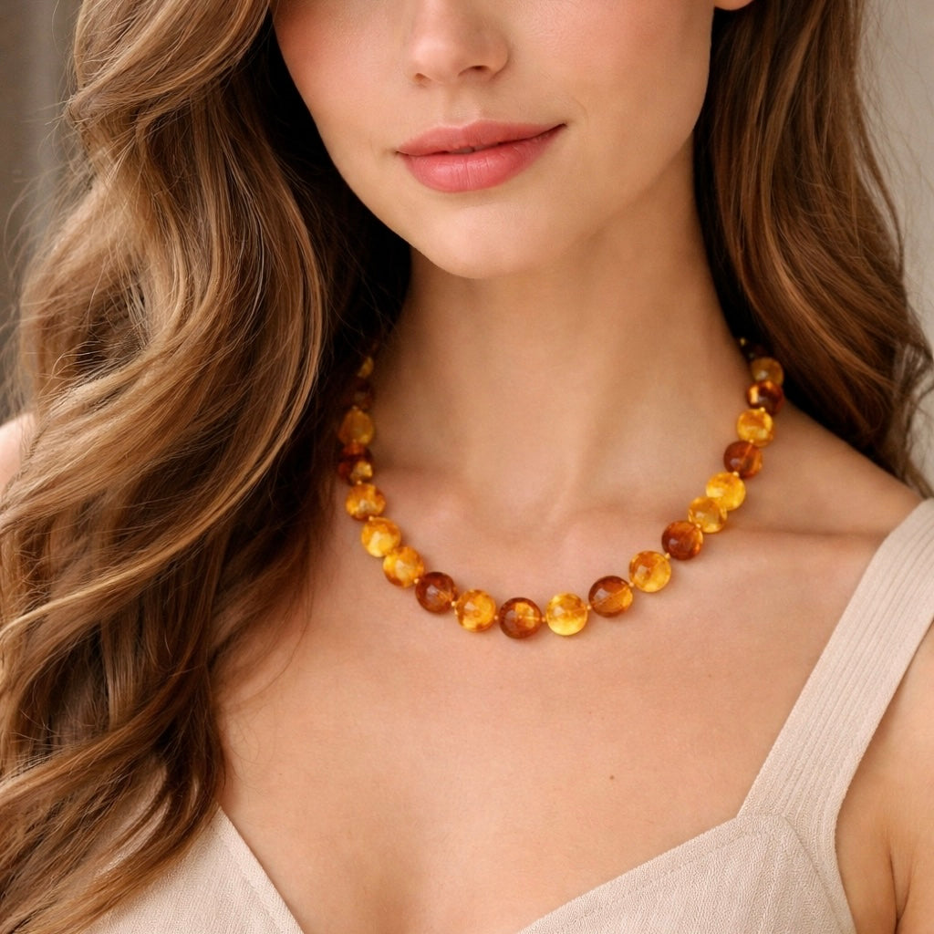 Raw Amber Medallion Bead Necklace