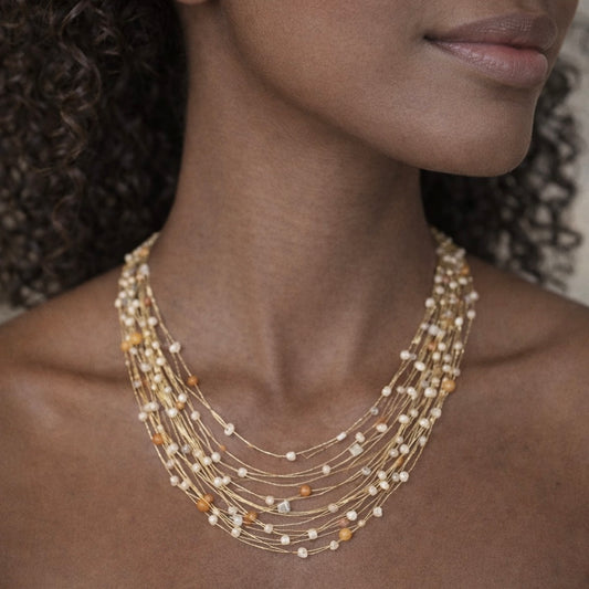 Golden Threaded Beaded Necklace