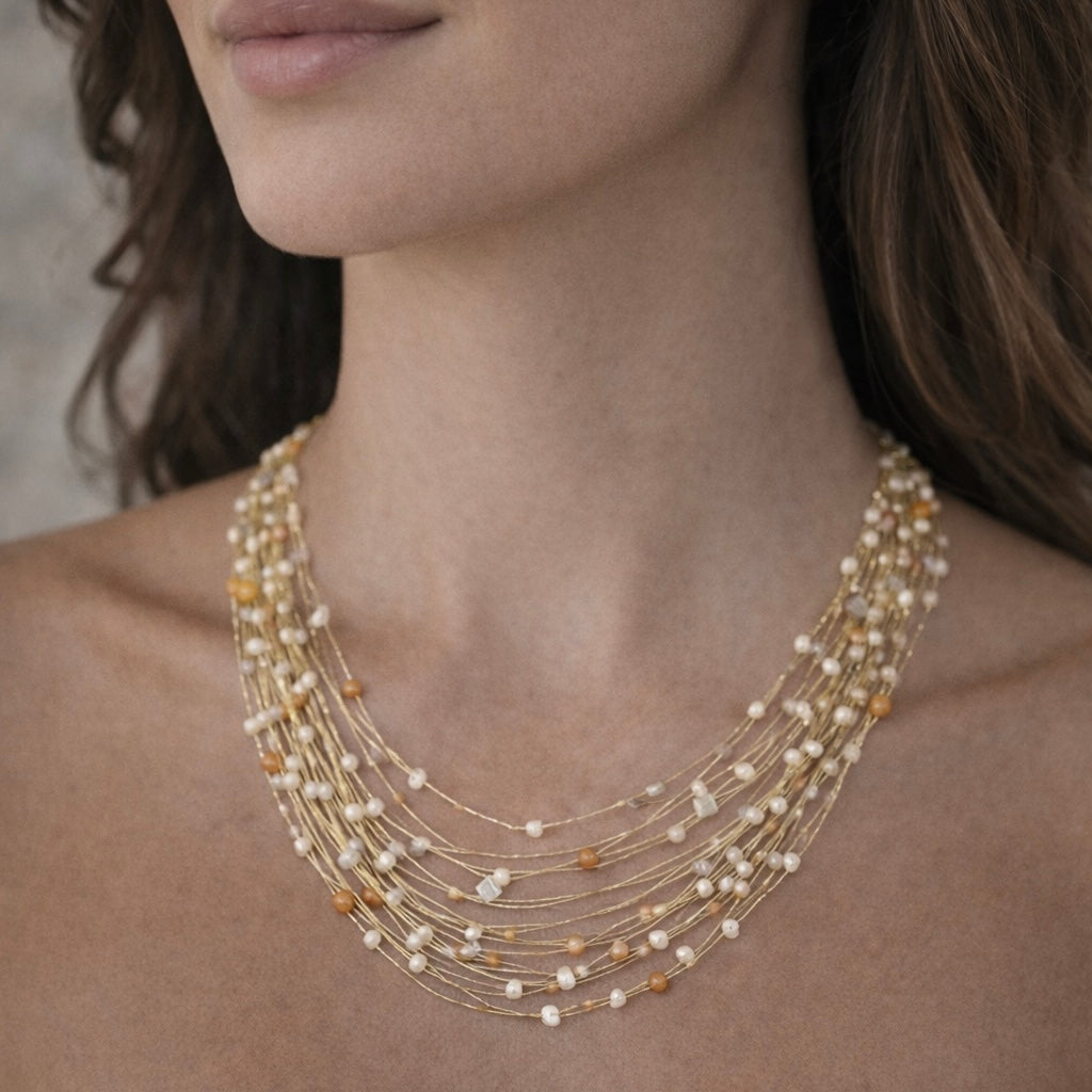 Golden Threaded Beaded Necklace