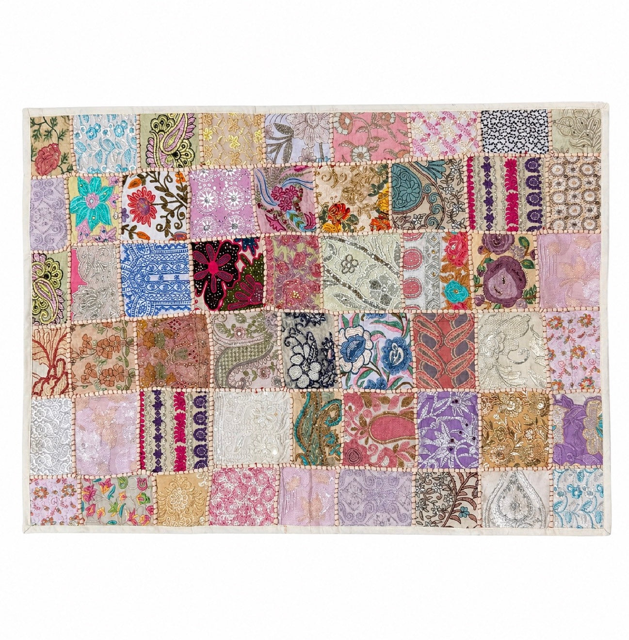 Blush Garden Aari Embroidered Patchwork Textile