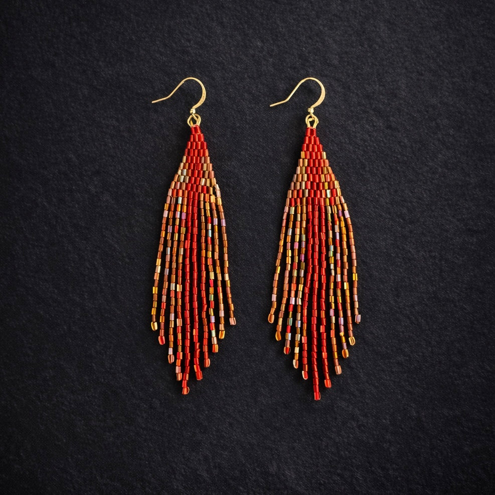 Hand-Beaded Fringe Earrings