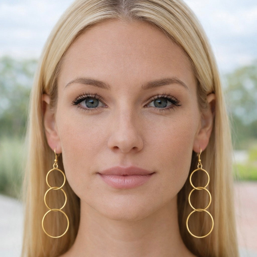 Triple Halo Drop Earrings