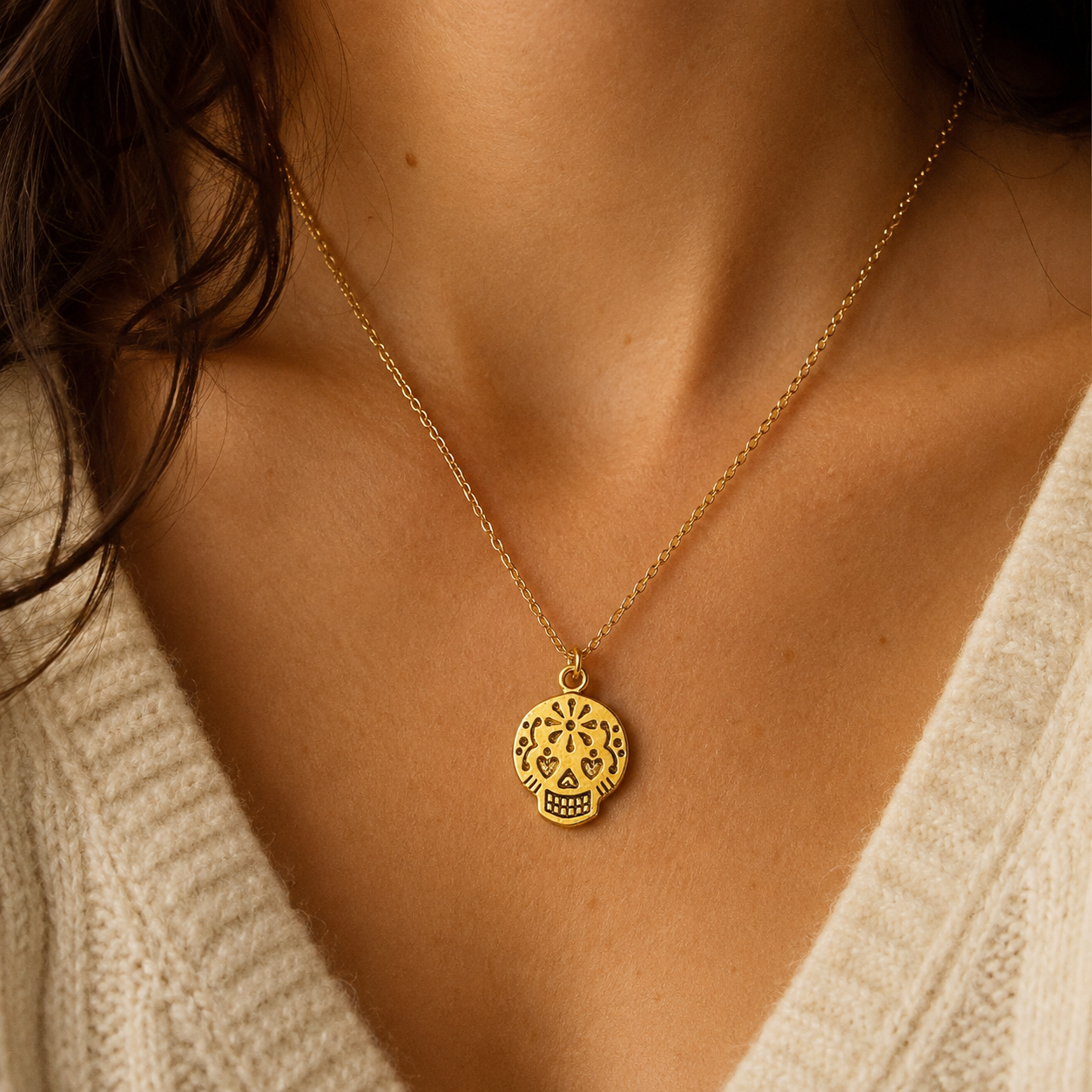 Gold Sugar Skull Charm
