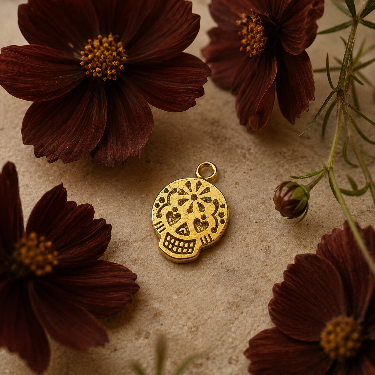Gold Sugar Skull Charm