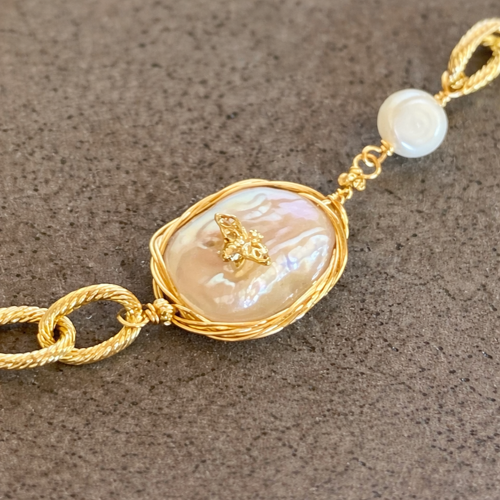 Honey Bee Gold & Pearl Necklace