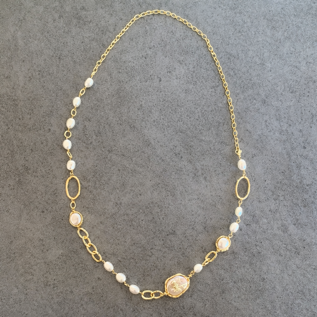Honey Bee Gold & Pearl Necklace