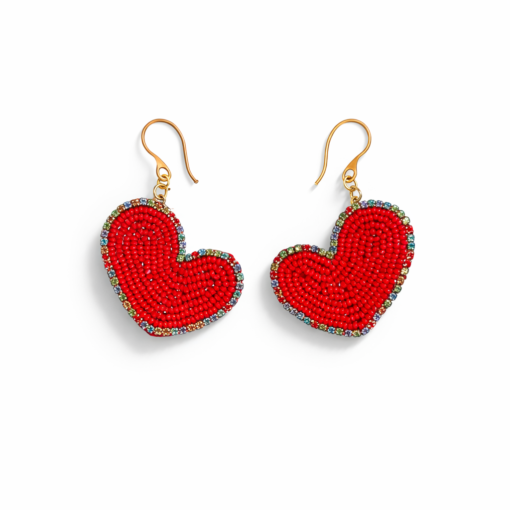 Hand-Beaded Heart Earrings ♥️