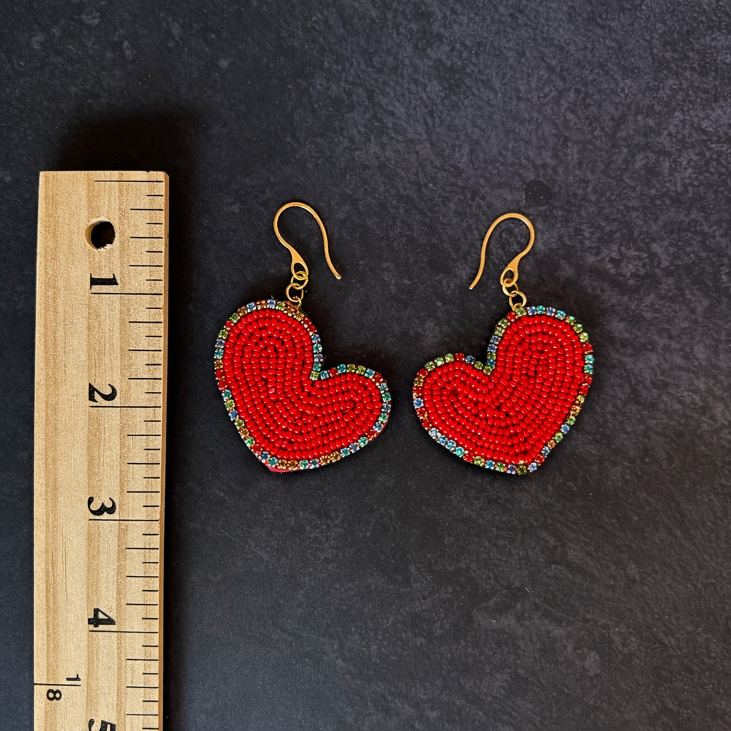 Hand-Beaded Heart Earrings ♥️